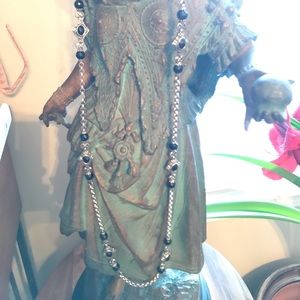 KONSTANTINO CARVED STERLING SILVER & BLACK ONYX STATION NECKLACE